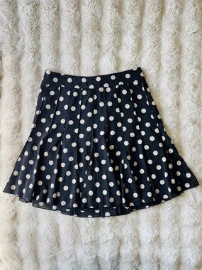 Ann Taylor Circle Skirt Pleated Double Layered Black with Ivory Polka Dots 8P